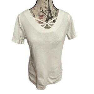 Karen Scott white Short Sleeve V-Neck Top